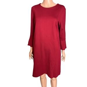 J. Jill Burgundy Ponte Knit Dress Bell Ruffle Sleeve Medium Office Work School